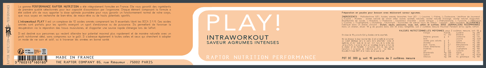 PLAY ! - IntraWorkout - Hydratation, Énergie, Récupération