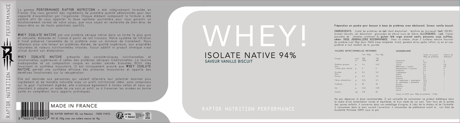 Whey Isolate Native 94% - Issue du lait 100% français