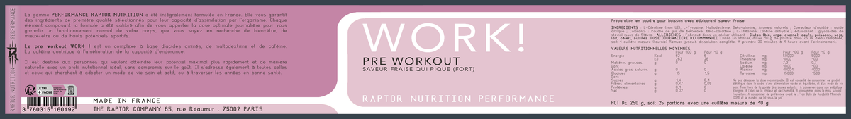 WORK ! - PreWorkout - Énergie, Pump, Concentration